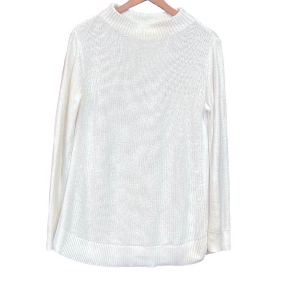 LOFT Cotton Fisherman Sweater White Medium